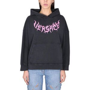VERSACE Flame Graphic Oversized Hoodie Women BLACK Sweaters & Knitwear